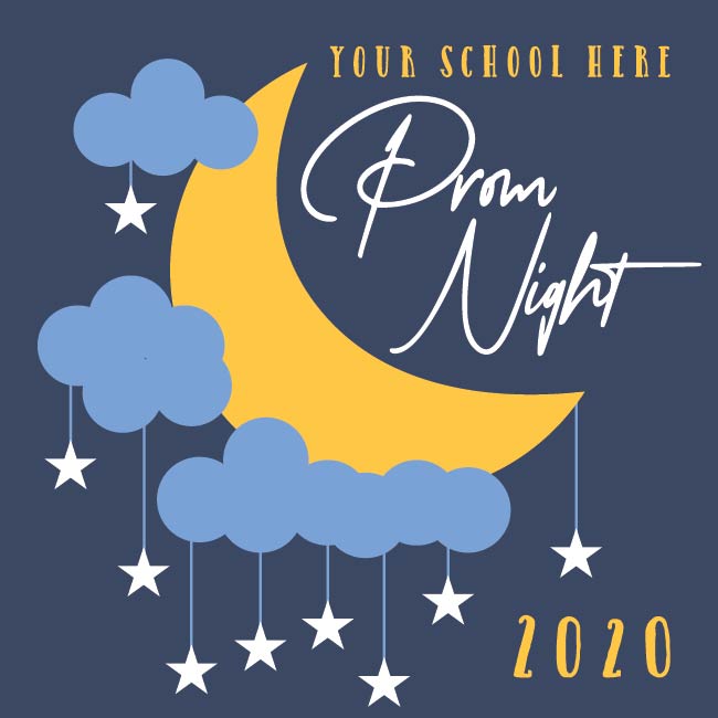 Prom Night Crescent Moon, Clouds, and Hanging Stars Customizable Prom T-Shirt